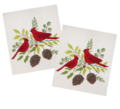 Kay Dee (H7109) Winter Cardinal 2PK Fun Sponge Cloths