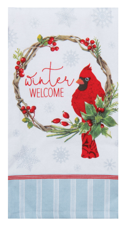 Kay Dee (H7228) Winter Blue Cardinal Wreath Dual Purpose Towel