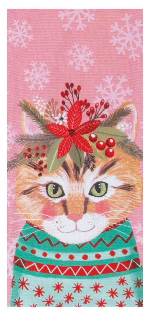 Kay Dee (H8271) Holiday Flowers Everywhere Cat Dual Purpose Towel