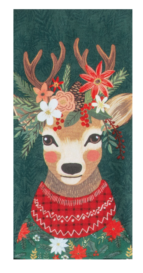 Kay Dee (H8272) Holiday Flowers Everywhere Deer Dual Purpose Towel