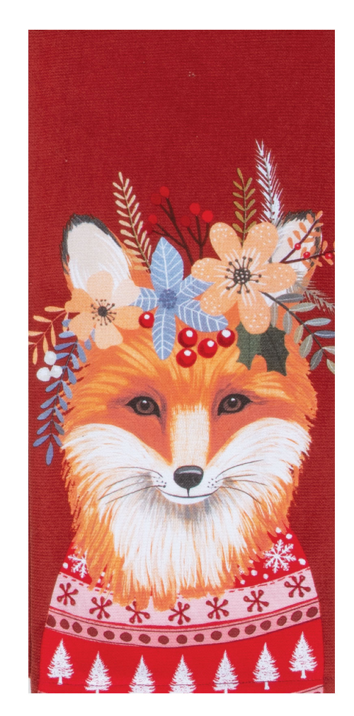 Kay Dee (H8274) Holiday Flowers Everywhere Fox Dual Purpose Towel