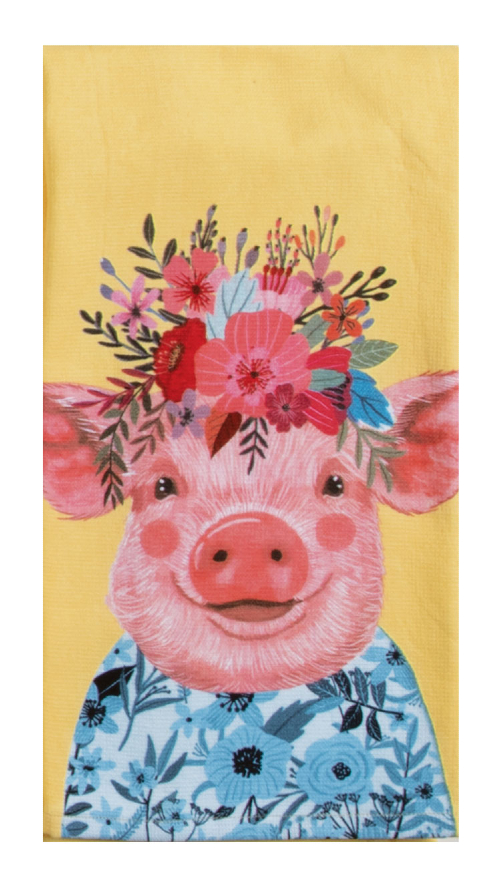 Kay Dee (R8586) Flowers Everywhere Pig Dual Purpose Towel