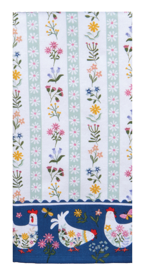Kay Dee (R8810)  Oh Cluck Floral Stripe Dual Purpose Towel