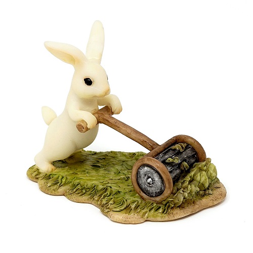 Topland #4764 Bunny Gardener Mowing the Lawn