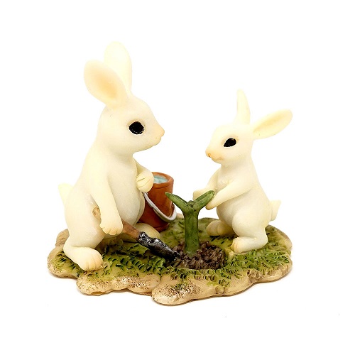Topland #4766 Bunny Gardener Planting Cutting with Little Bunny