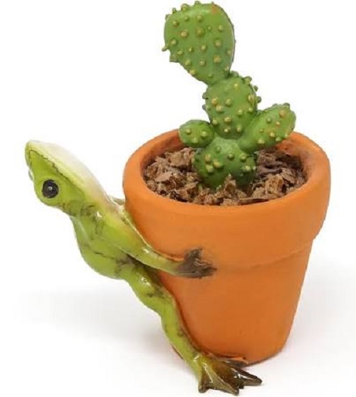 Topland #4758 Mini Frog Hugging Cactus Pot