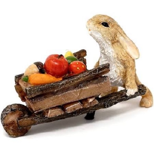 Topland #4769 Rabbit Pushing Wheelbarrow with Harvest