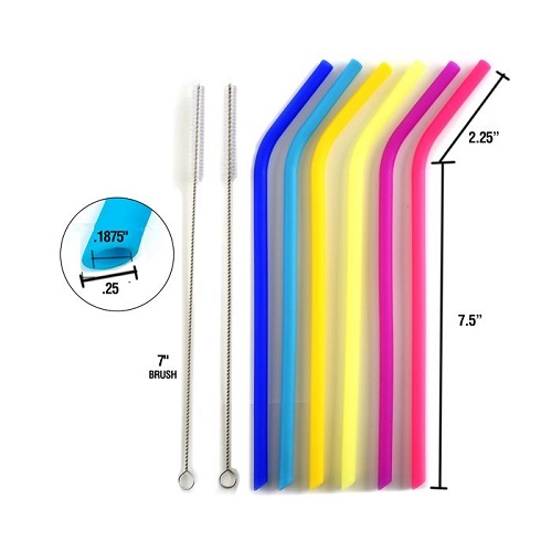 Norpro #471 6 Reusable Slim Silicone Straws With 2 Cleaning Brushes