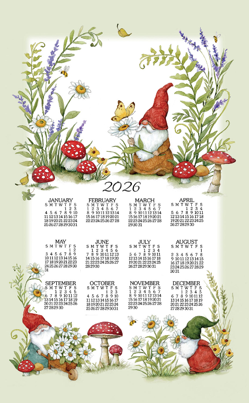 2026 Calendar Towel (3562) Garden Gnomes  (Shipping in June)