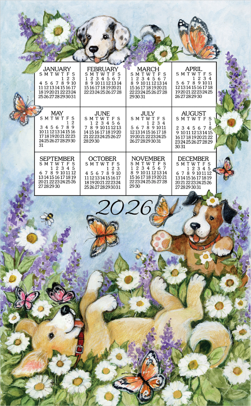 2026 Calendar Towel (3567) Playful Puppies (Shipping in June)