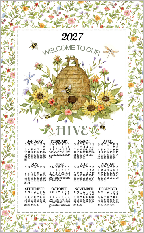 2027 Calendar Towel (3571) Bee Floral NEW 