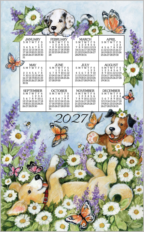 2027 Calendar Towel (3589) Playful Puppies