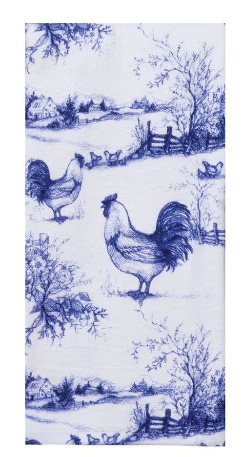 Kay Dee (R6870) Blue Rooster Toile Dual Purpose Terry Towel