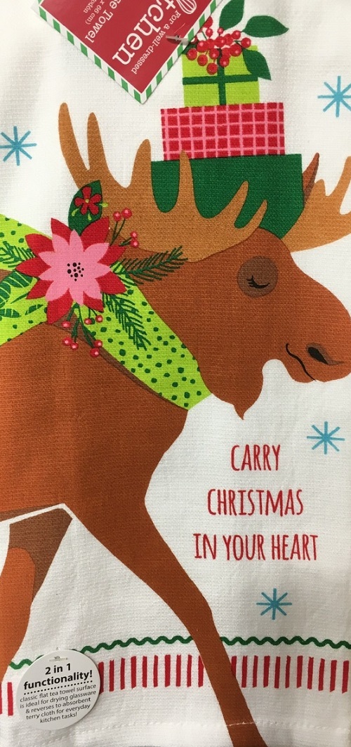 Kay Dee (H3397) Holiday Moose Dual Purpose Terry Towel