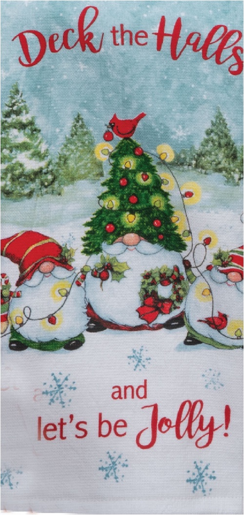 Kay Dee (H6436) Christmas Gnomes Deck the Halls Dual Purpose Terry Towel