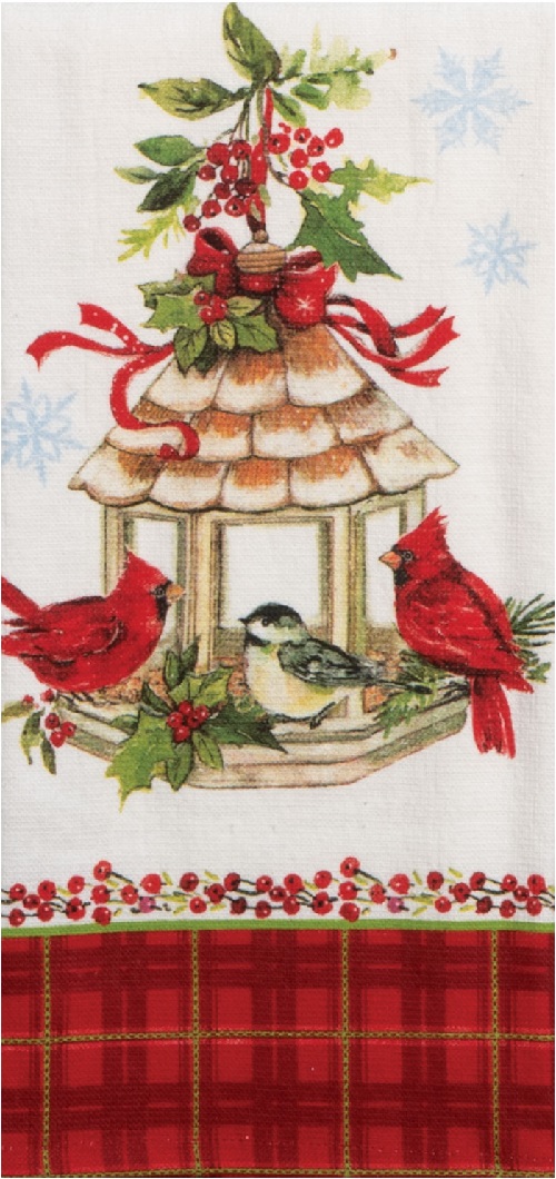 Kay Dee (H6569) Cardinal & Holly Birdfeeder Dual Purpose Terry Towel