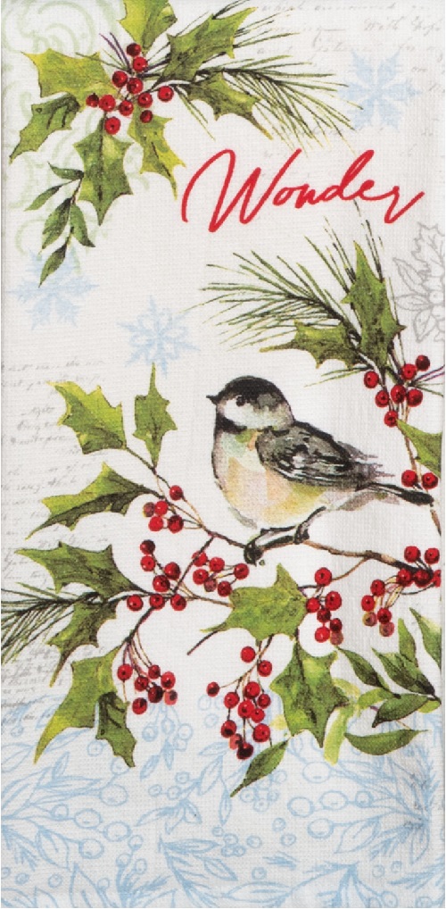 Kay Dee (H6576) Cardinal & Holly Chickadee Dual Purpose Terry Towel