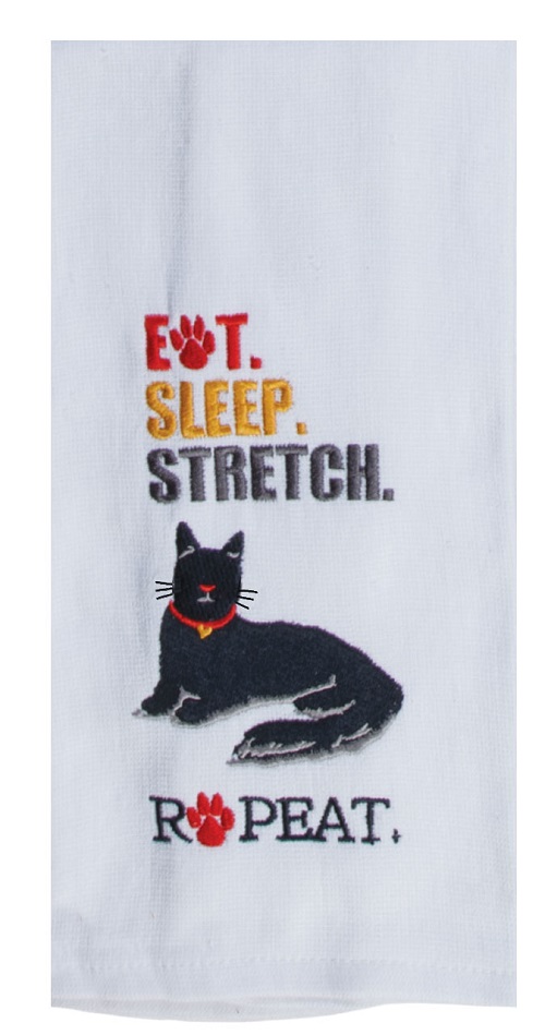 Kay Dee (R7343) Pet Lovers Only Eat Sleep Cat Embroidered Dual Purpose Terry Towel